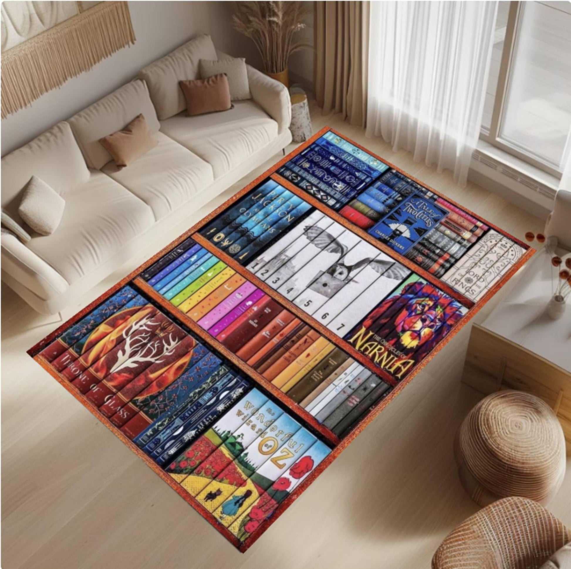 Bookshelf Rug, Vintage Library Carpet, Washable Non Slip Floor Decor