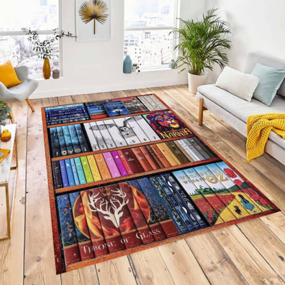 Bookshelf Rug, Vintage Library Carpet, Washable Non Slip Floor Decor