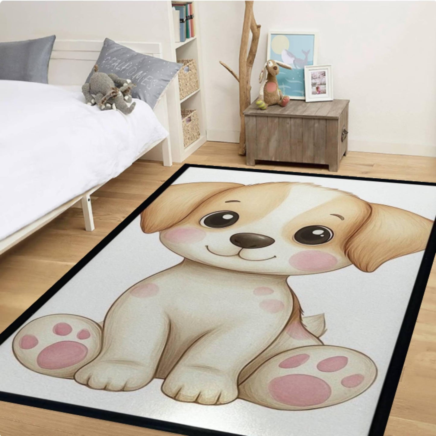 Cute Cartoon Puppy Nursery Rug – Washable Non-Slip