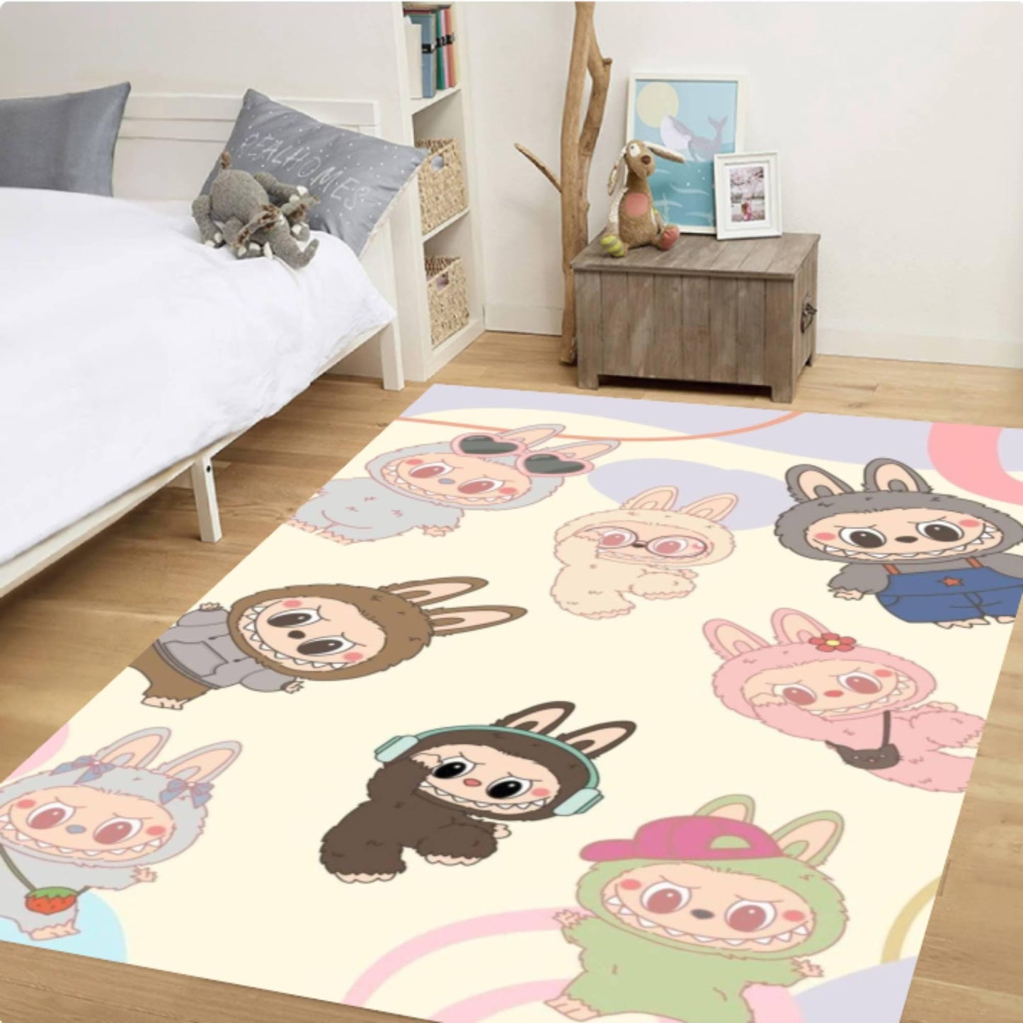 Cute Bunny Pastel Kids Room Rug