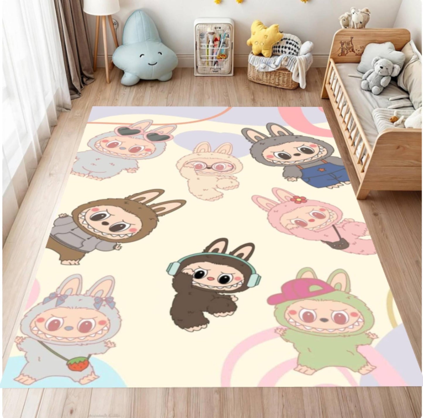 Cute Bunny Pastel Kids Room Rug