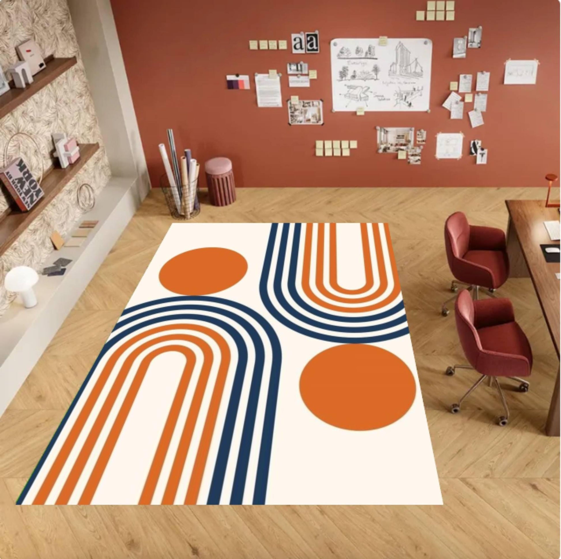 Mid Century Modern Area Rug, Abstract Geometric Floor Rug, Retro Living Room Carpet, Washable Area Rug, Non Slip Backing, Boho Home Decor