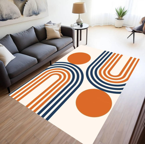 Mid Century Modern Area Rug, Abstract Geometric Floor Rug, Retro Living Room Carpet, Washable Area Rug, Non Slip Backing, Boho Home Decor