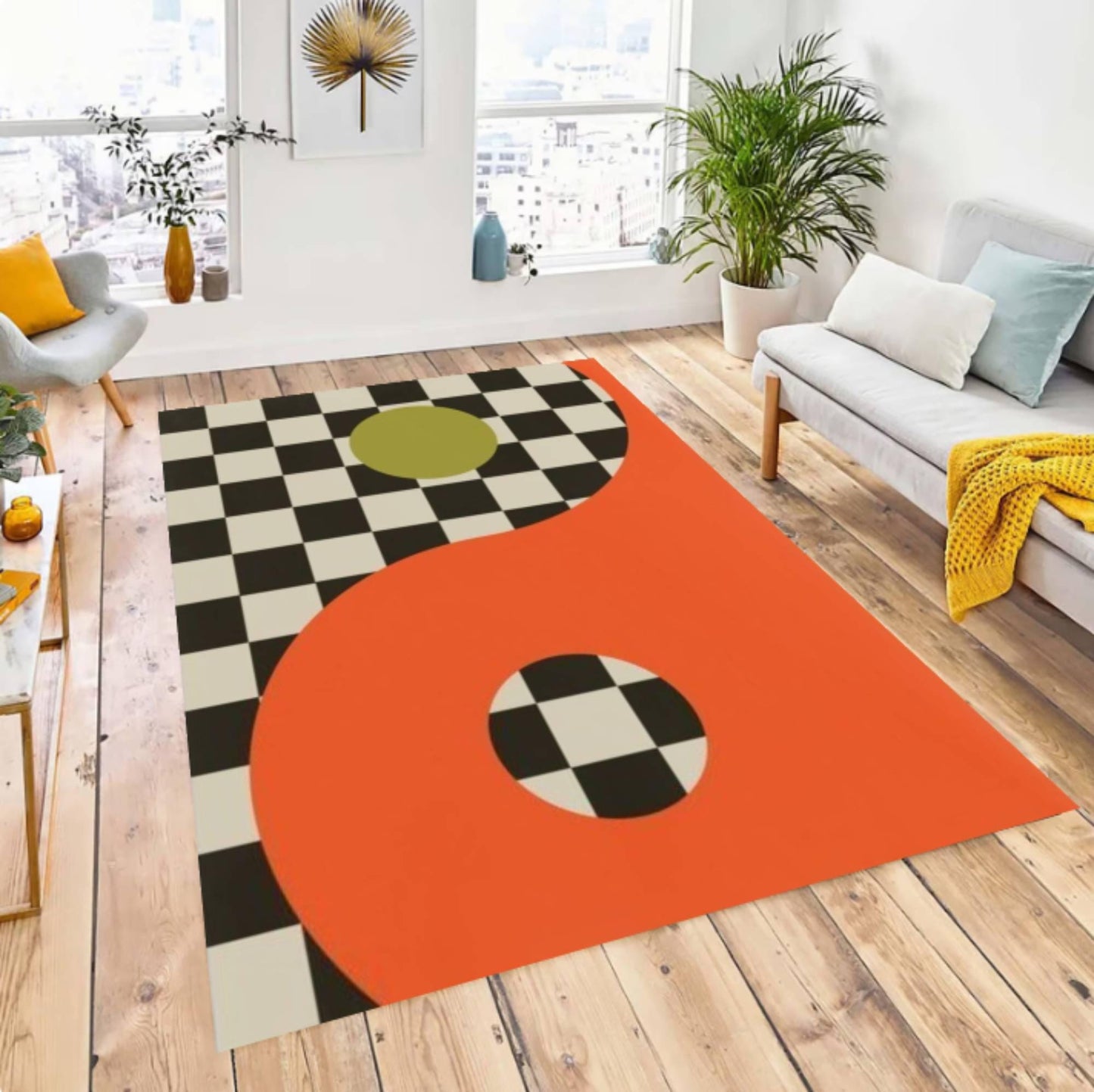 Abstract Geometric Checkerboard Rug Modern Retro Rug