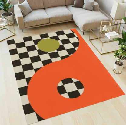 Abstract Geometric Checkerboard Rug Modern Retro Rug
