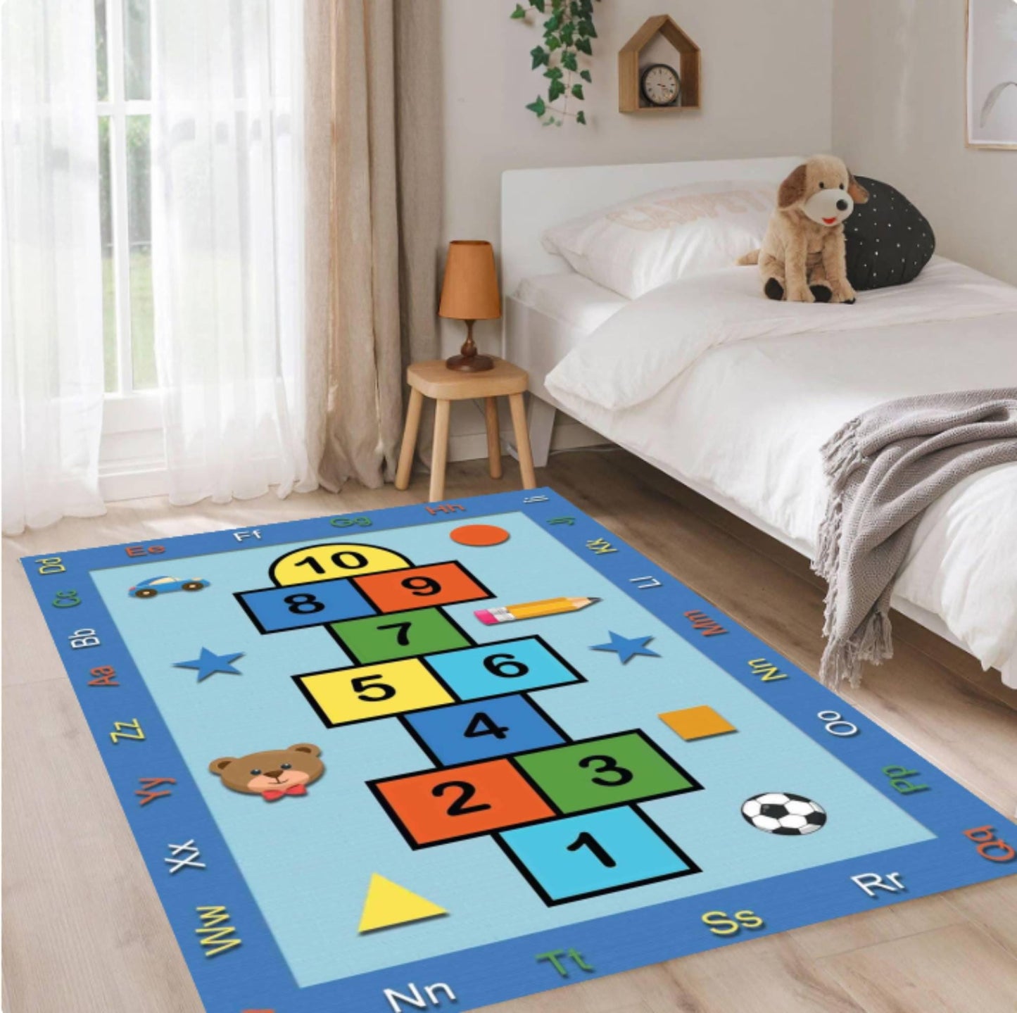 Hopscotch Kids Rug, Alphabet Numbers Play Mat, Nursery Decor
