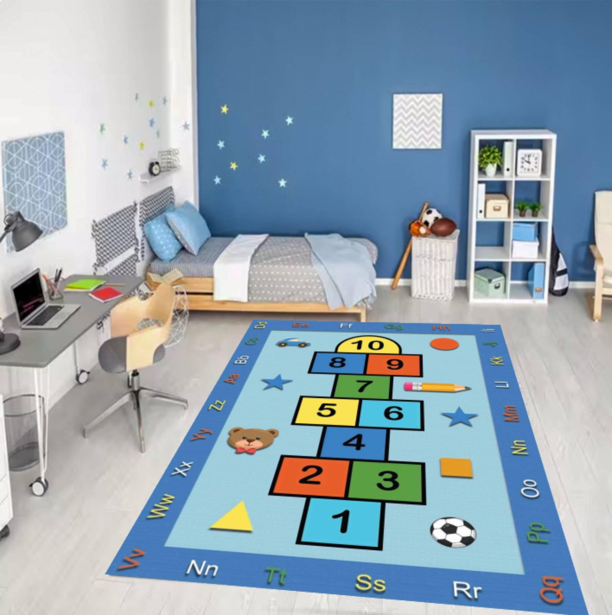 Hopscotch Kids Rug, Alphabet Numbers Play Mat, Nursery Decor