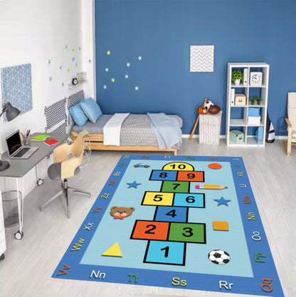 Hopscotch Kids Rug, Alphabet Numbers Play Mat, Nursery Decor