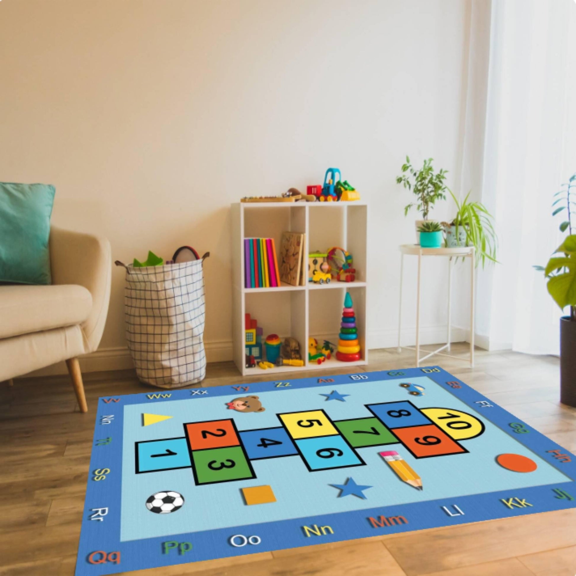 Hopscotch Kids Rug, Alphabet Numbers Play Mat, Nursery Decor