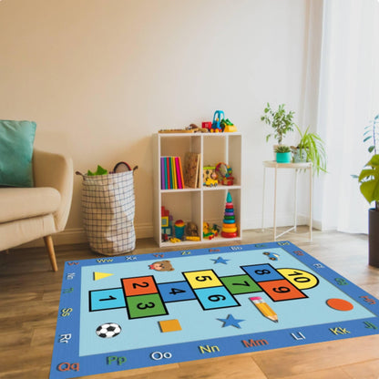 Hopscotch Kids Rug, Alphabet Numbers Play Mat, Nursery Decor