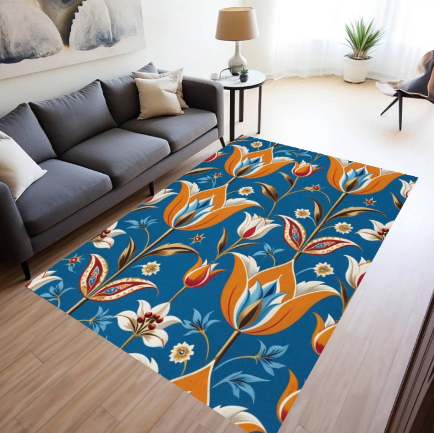 Blue Floral Turkish Vintage Area Rug