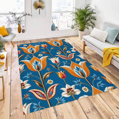 Blue Floral Turkish Vintage Area Rug