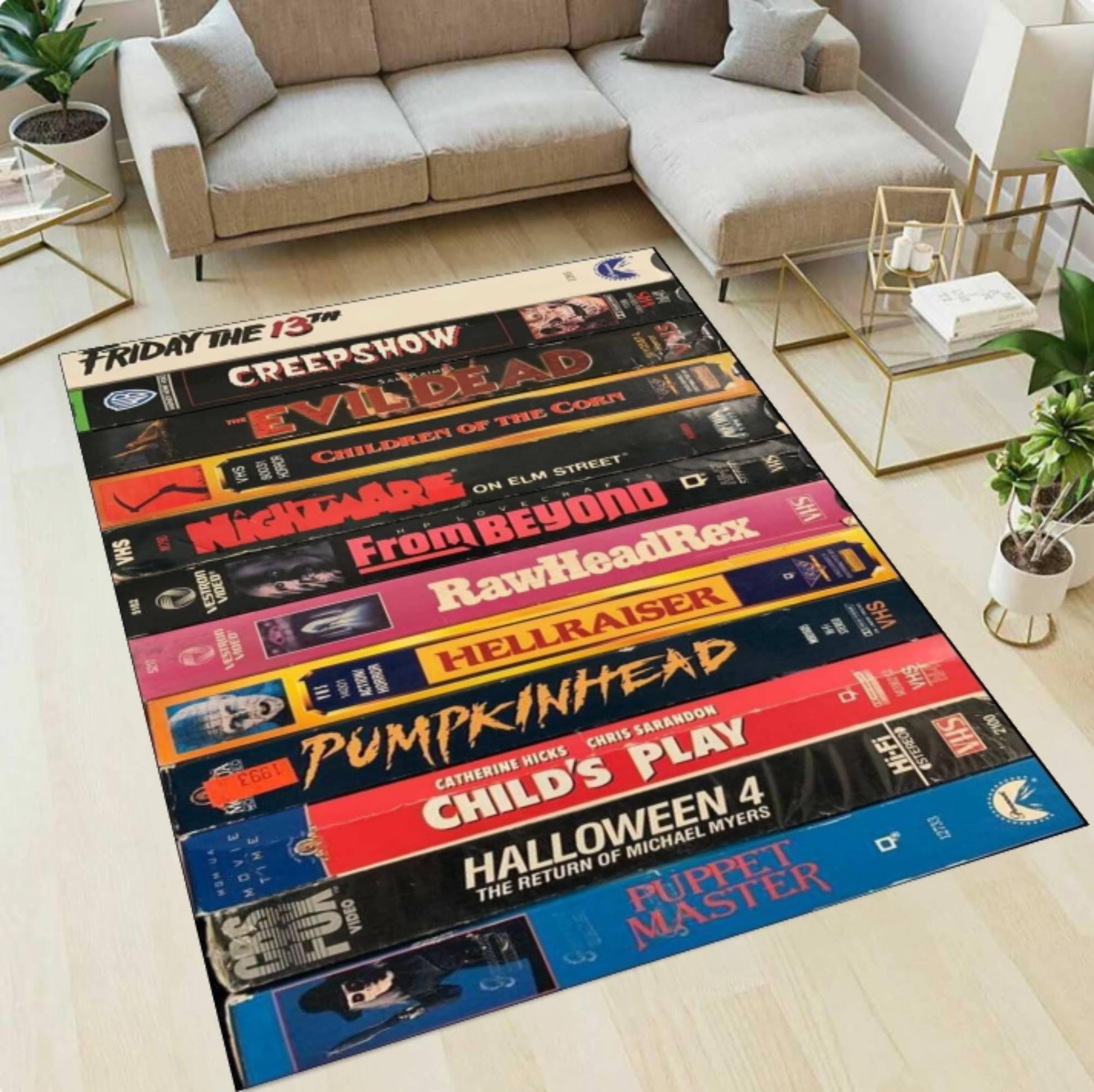 Horror VHS Tape Area Rug, Retro Movie Carpet, Vintage Slasher Film Decor, Halloween Room Rug, Washable Area Rug, Non Slip Backing