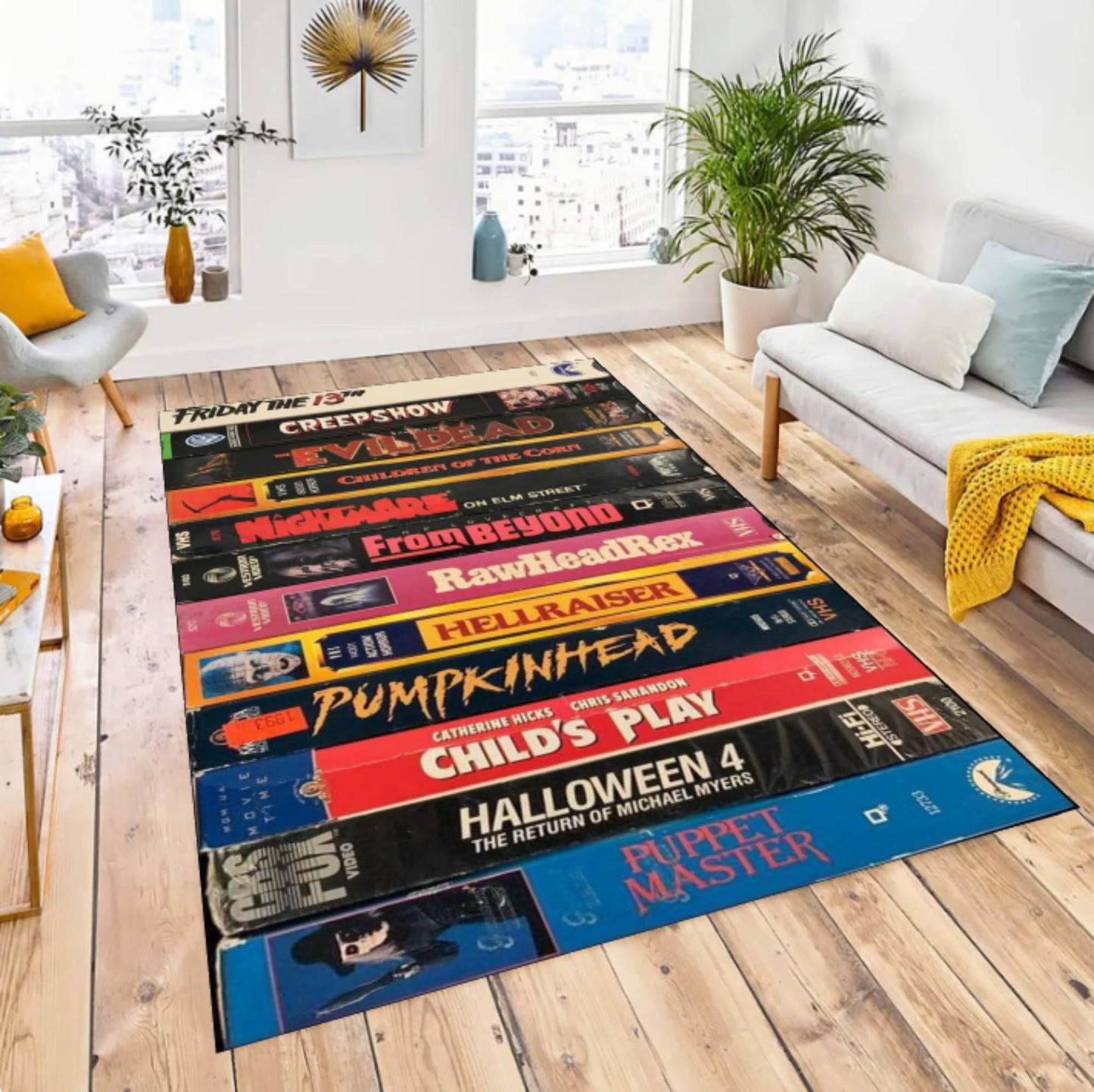 Horror VHS Tape Area Rug, Retro Movie Carpet, Vintage Slasher Film Decor, Halloween Room Rug, Washable Area Rug, Non Slip Backing