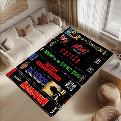 Classic Horror VHS Tape Rug | Retro Slasher Movie Area Rug