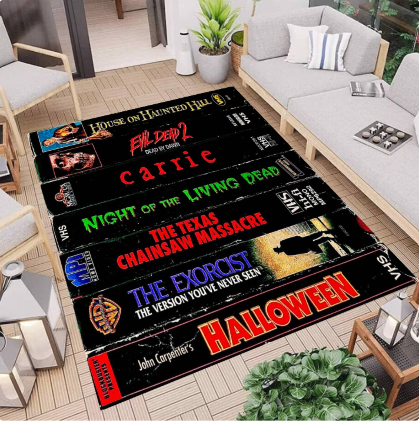 Classic Horror VHS Tape Rug | Retro Slasher Movie Area Rug
