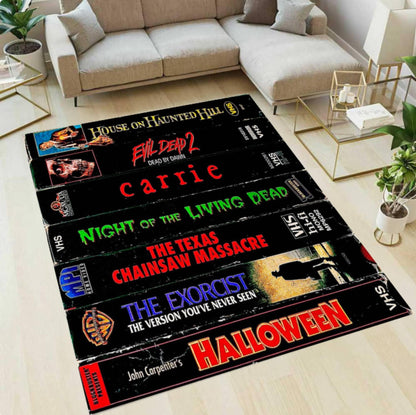 Classic Horror VHS Tape Rug | Retro Slasher Movie Area Rug