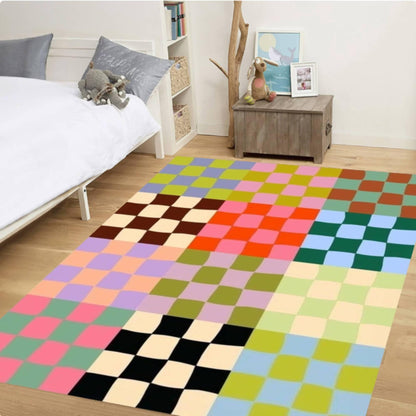 Colorful Checkerboard Rug Modern Abstract Rug Retro Patchwork Floor Decor