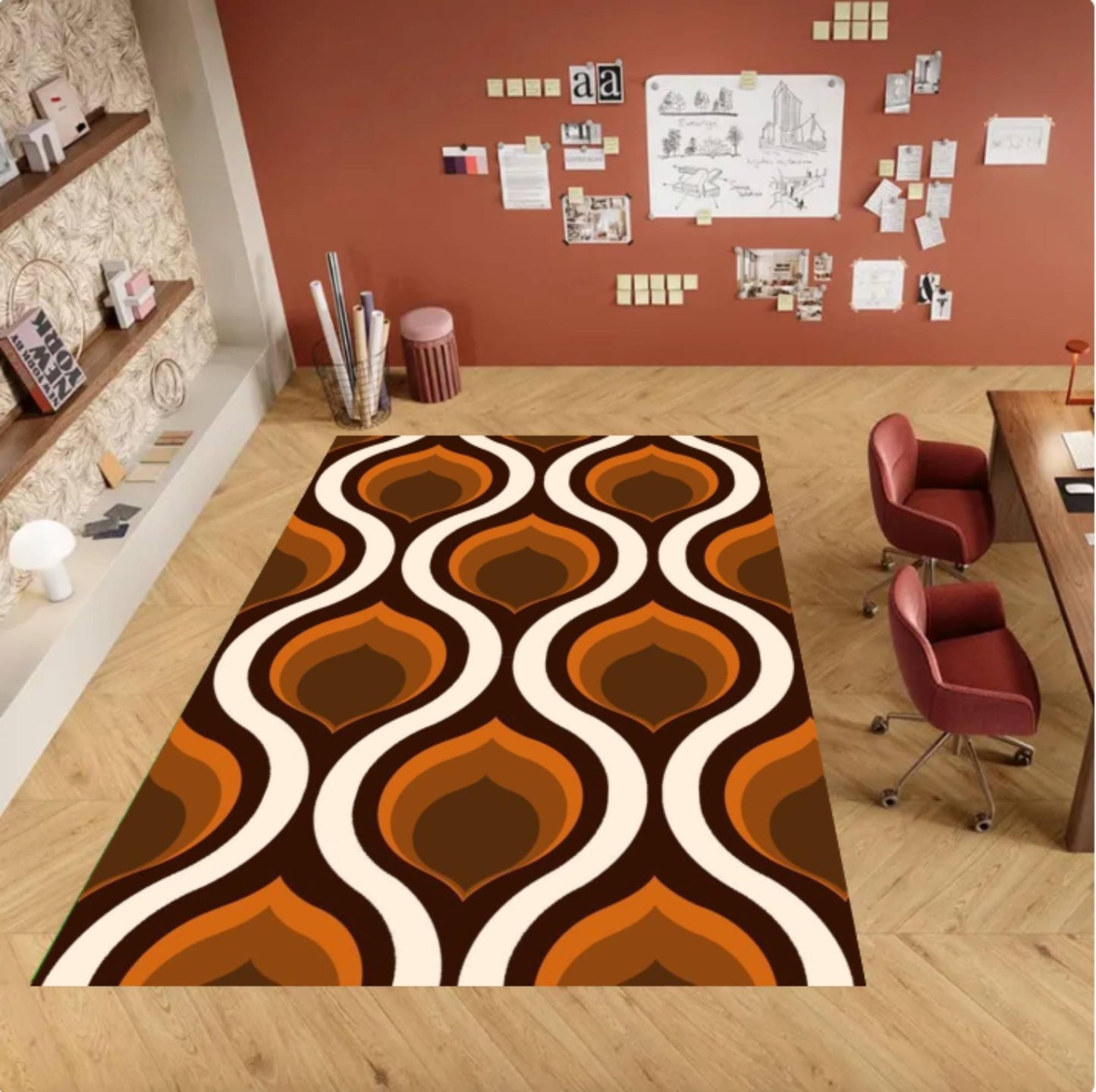 Mid-Century Modern Geometric Area Rug – Retro Abstract Washable