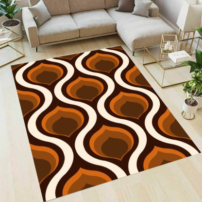 Mid-Century Modern Geometric Area Rug – Retro Abstract Washable