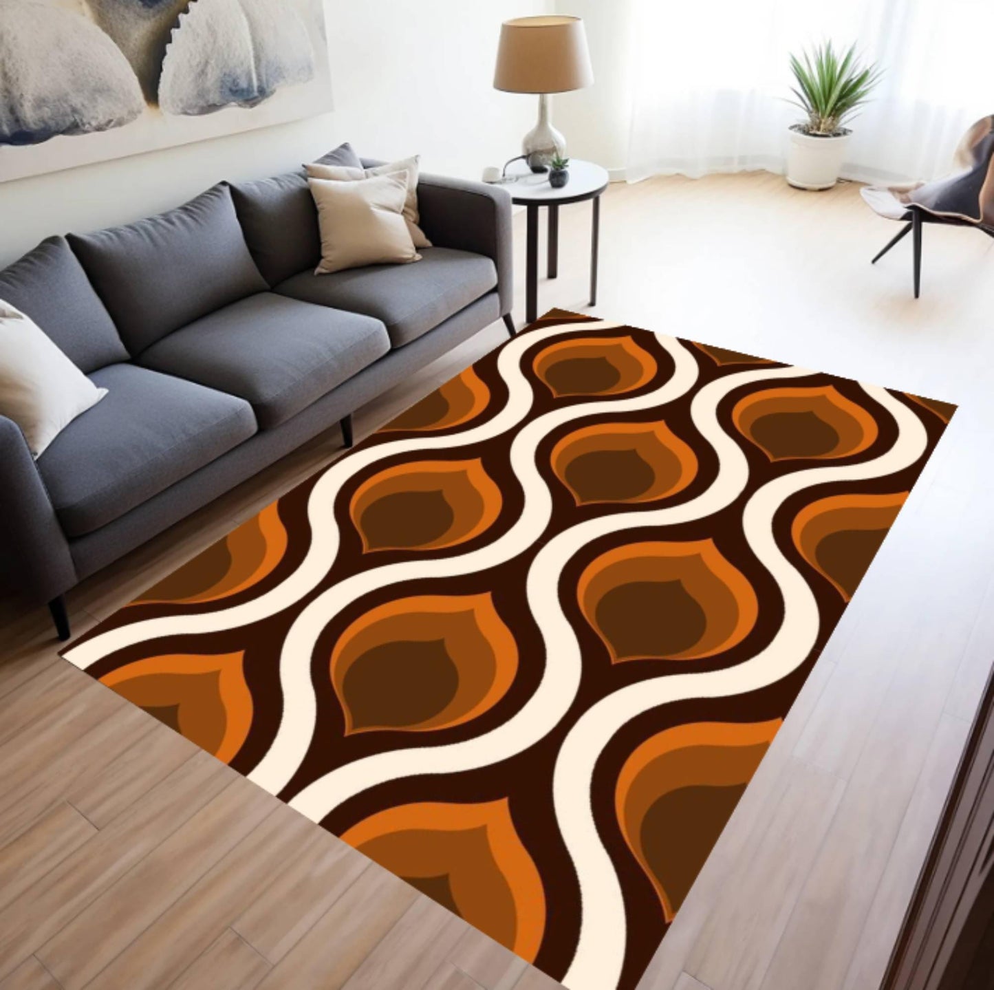 Mid-Century Modern Geometric Area Rug – Retro Abstract Washable