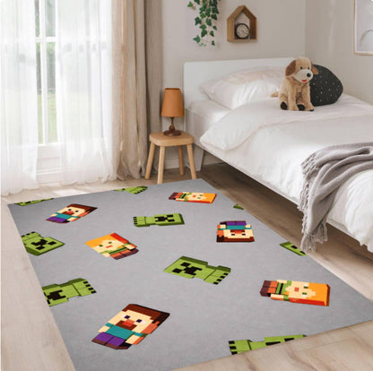 Pixel Gaming Kids Area Rug – Retro Cartoon Block Style Washable Non-Slip