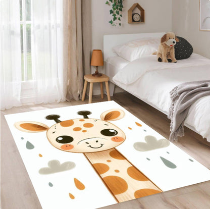 Cute Giraffe Kids Room Rug Neutral Safari Nursery Rug
