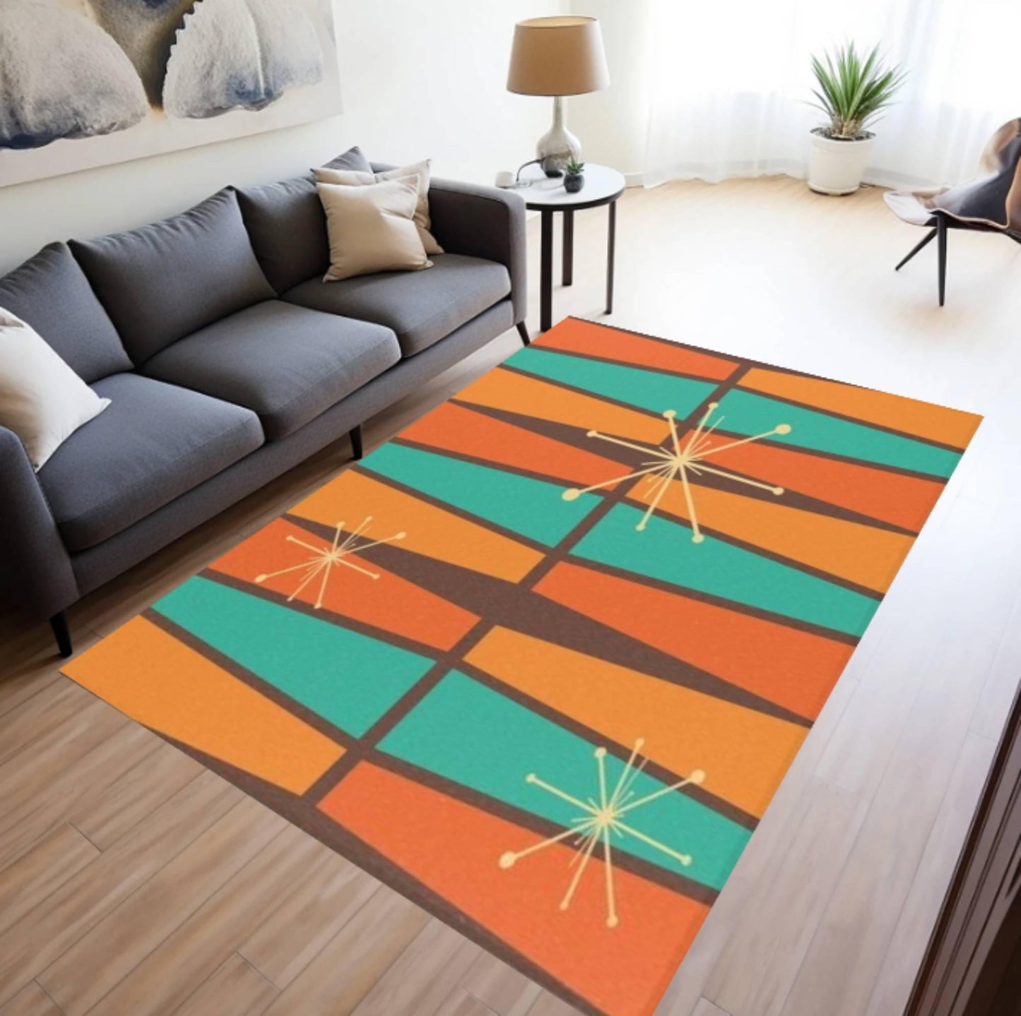 Mid-Century Modern Atomic Starburst Washable Area Rug