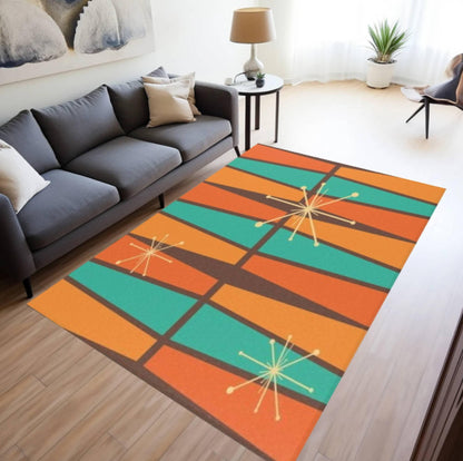 Mid-Century Modern Atomic Starburst Washable Area Rug