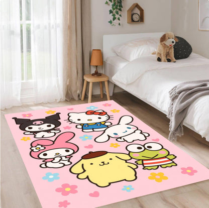 Cute Kawaii  Cartoon Pink Nursery Rug Washable Non-Slip