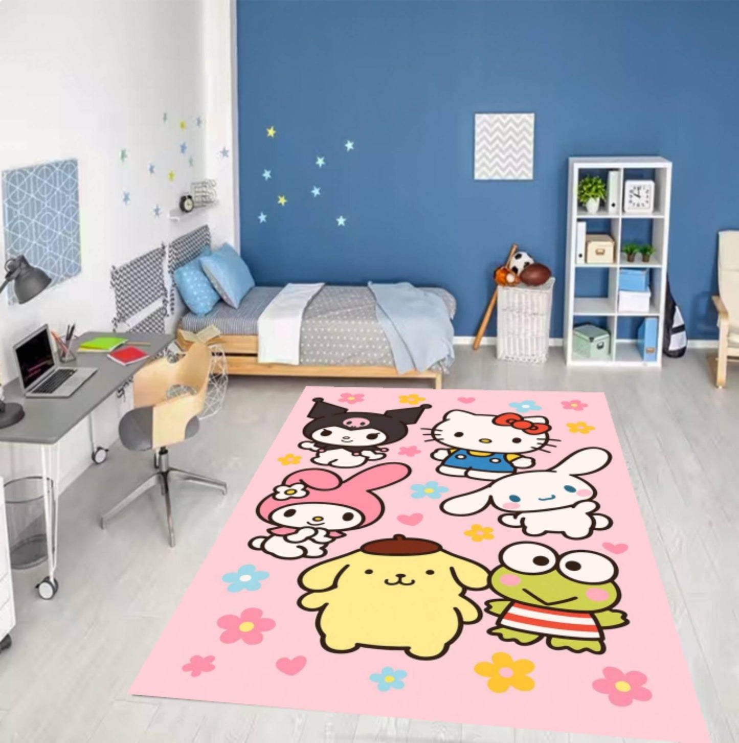 Cute Kawaii  Cartoon Pink Nursery Rug Washable Non-Slip