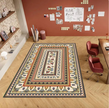 Vintage Folk Art Rug Geometric Ethnic Style Washable Non-slip