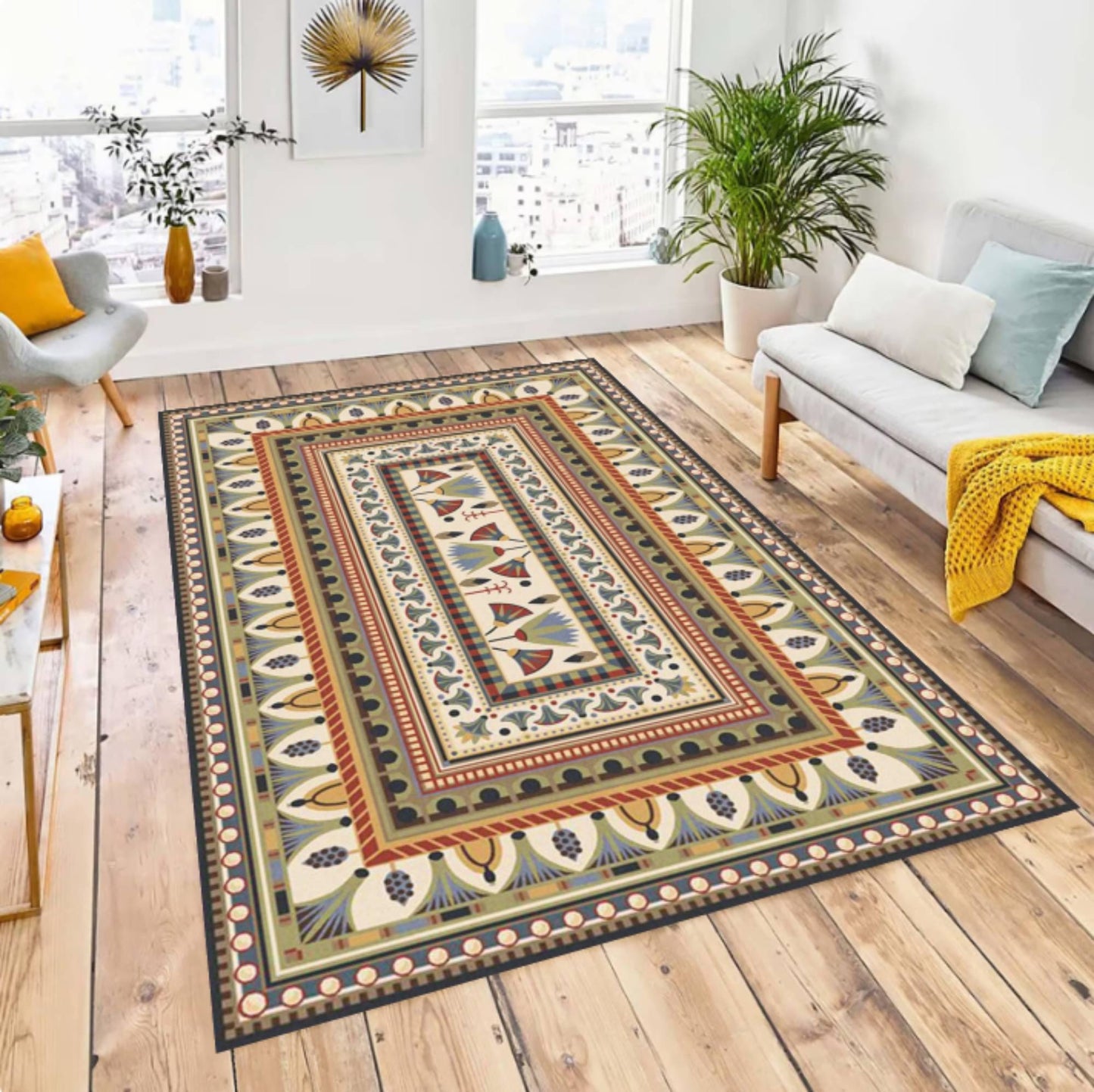 Vintage Folk Art Rug Geometric Ethnic Style Washable Non-slip