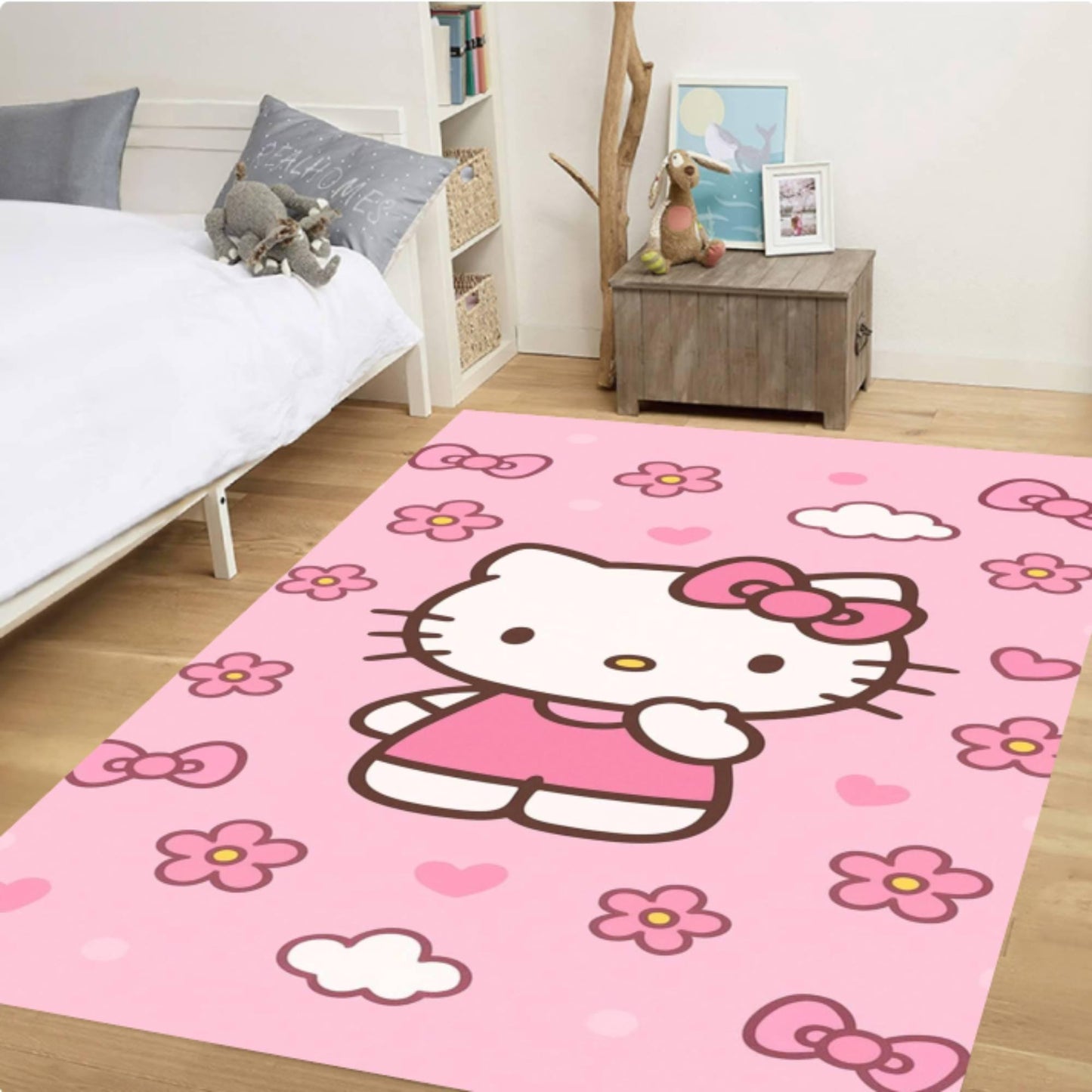 Cute Pink Kitten Kawaii Cartoon Nursery Rug