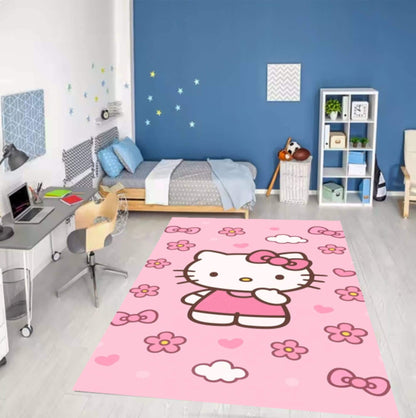 Cute Pink Kitten Kawaii Cartoon Nursery Rug