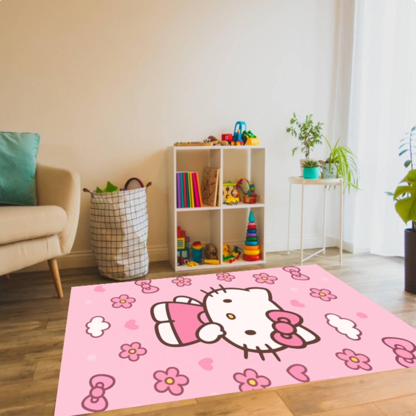Cute Pink Kitten Kawaii Cartoon Nursery Rug