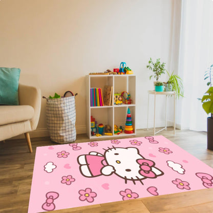 Cute Pink Kitten Kawaii Cartoon Nursery Rug