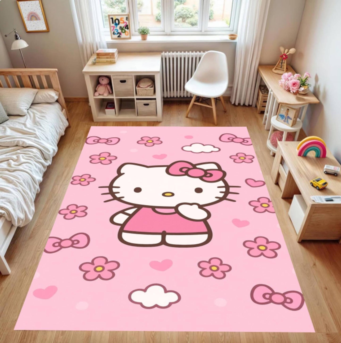 Cute Pink Kitten Kawaii Cartoon Nursery Rug