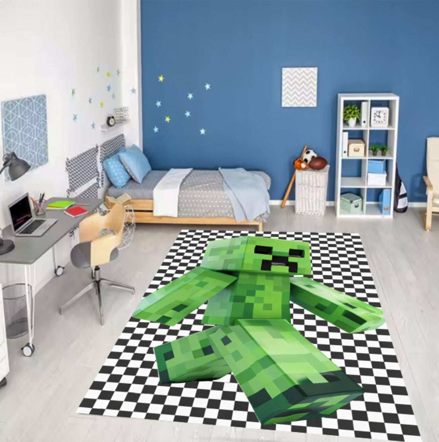 Pixel Monster Kids Rug on Gamer Inspired Playroom Rug Block