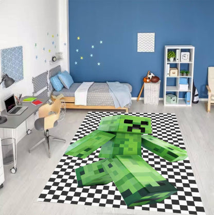 Pixel Monster Kids Rug on Gamer Inspired Playroom Rug Block