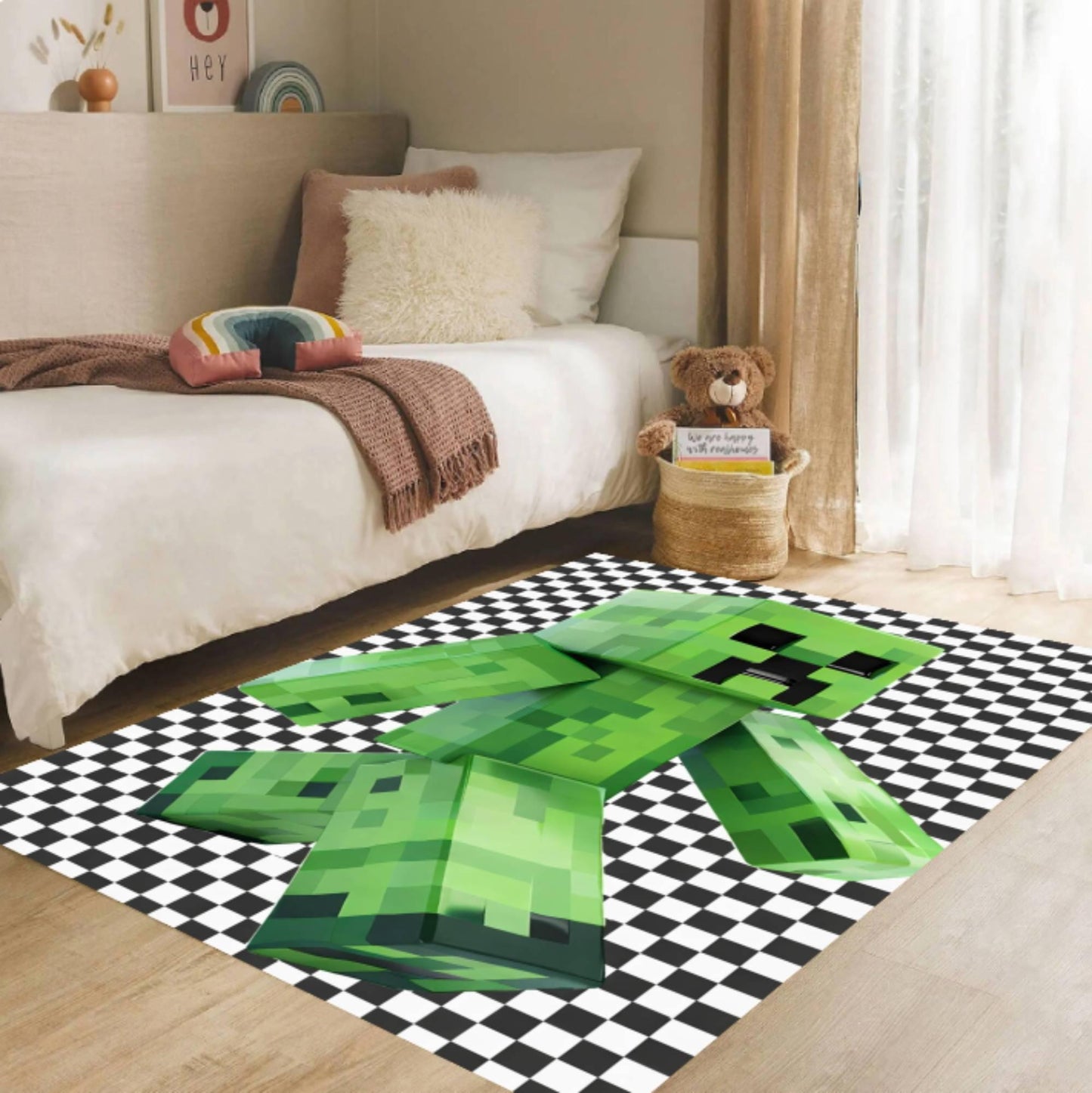 Pixel Monster Kids Rug on Gamer Inspired Playroom Rug Block