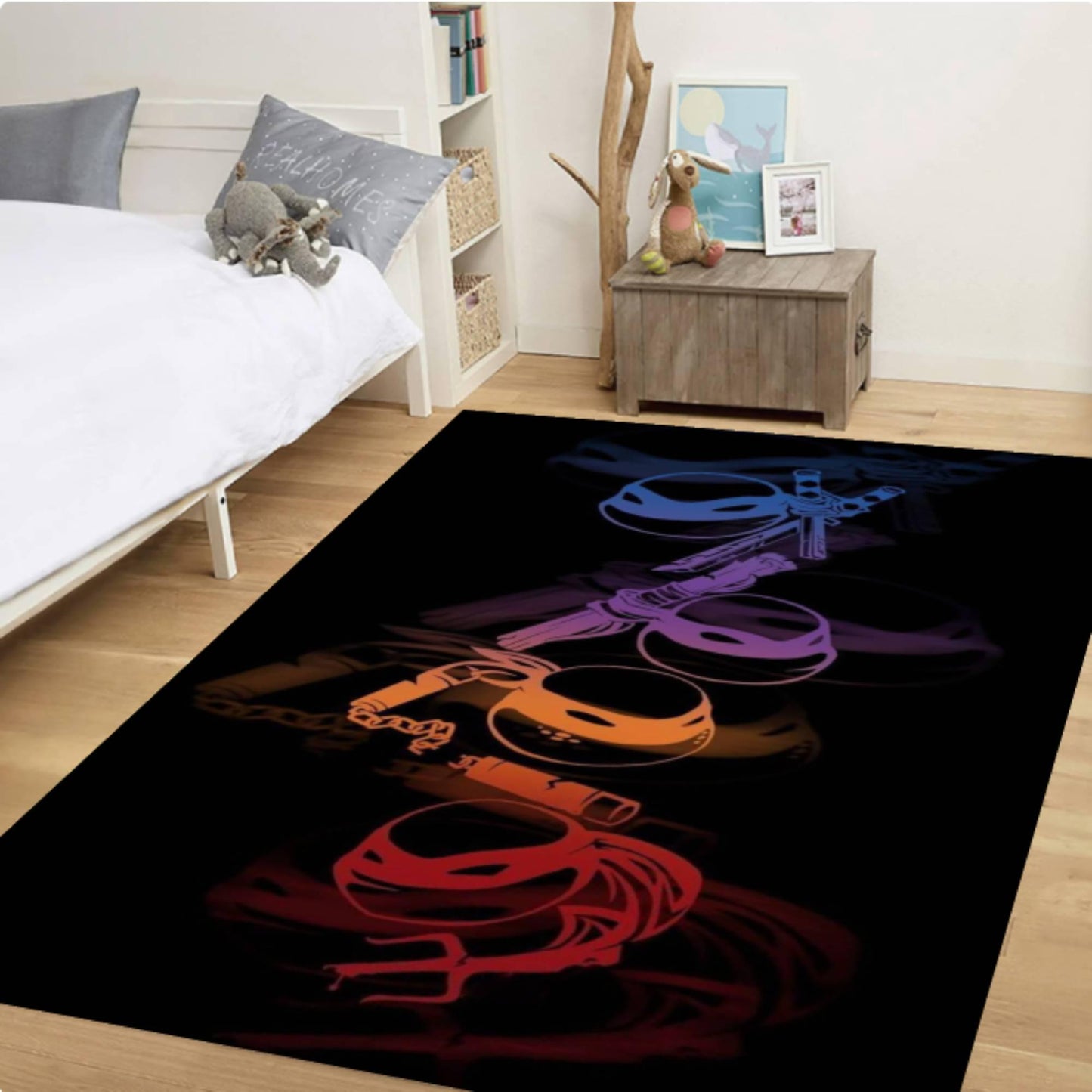 Dark Turtle Gamer Kids Rug - Washable Playroom & Game Room Decor Rug