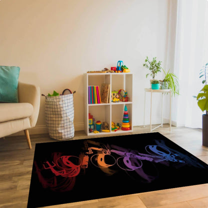 Turtle Kids Rug, Dark Gamer Room Carpet, Washable Playroom Decor