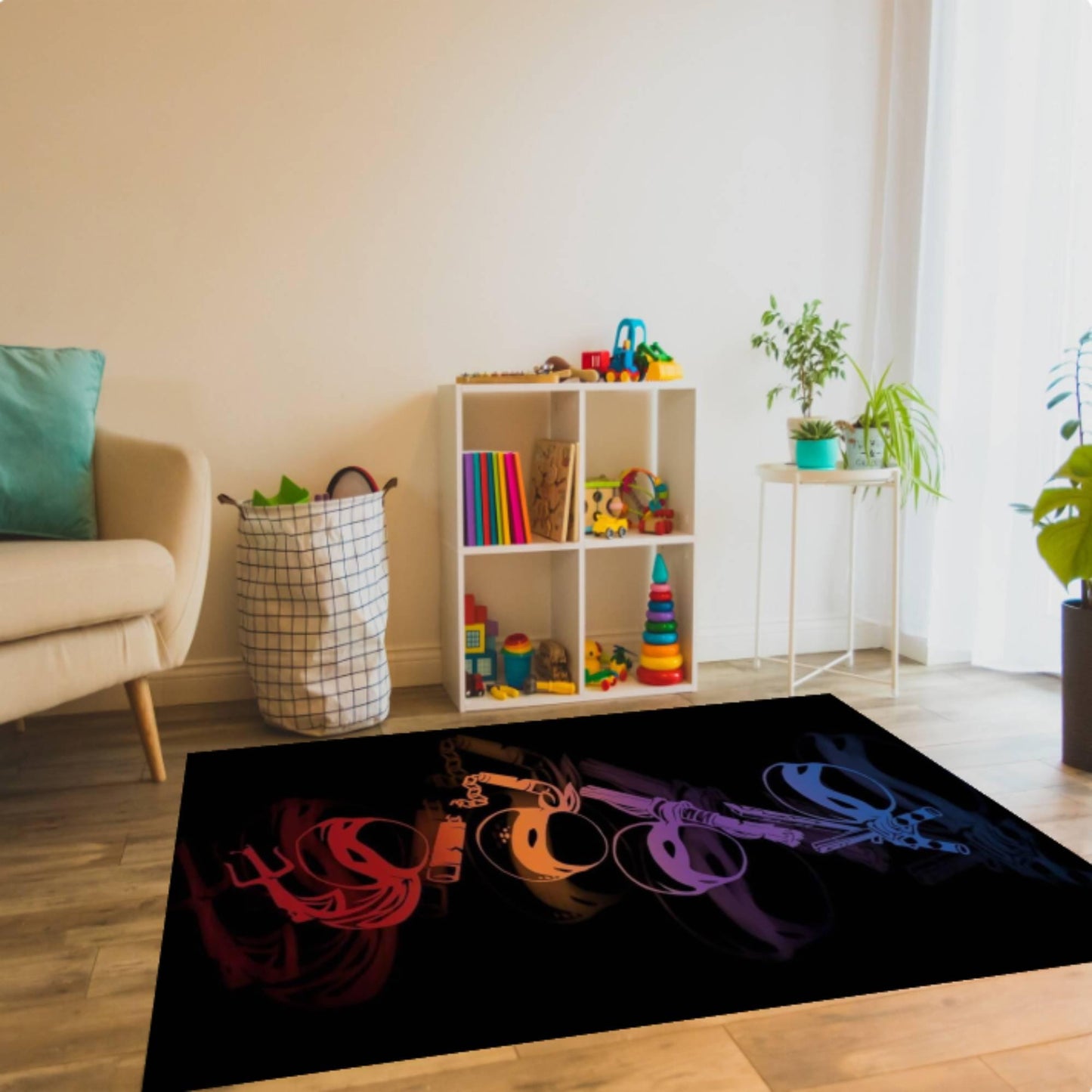 Dark Turtle Gamer Kids Rug - Washable Playroom & Game Room Decor Rug