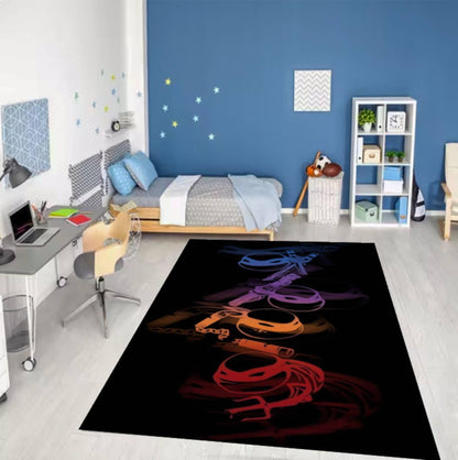 Dark Turtle Gamer Kids Rug - Washable Playroom & Game Room Decor Rug