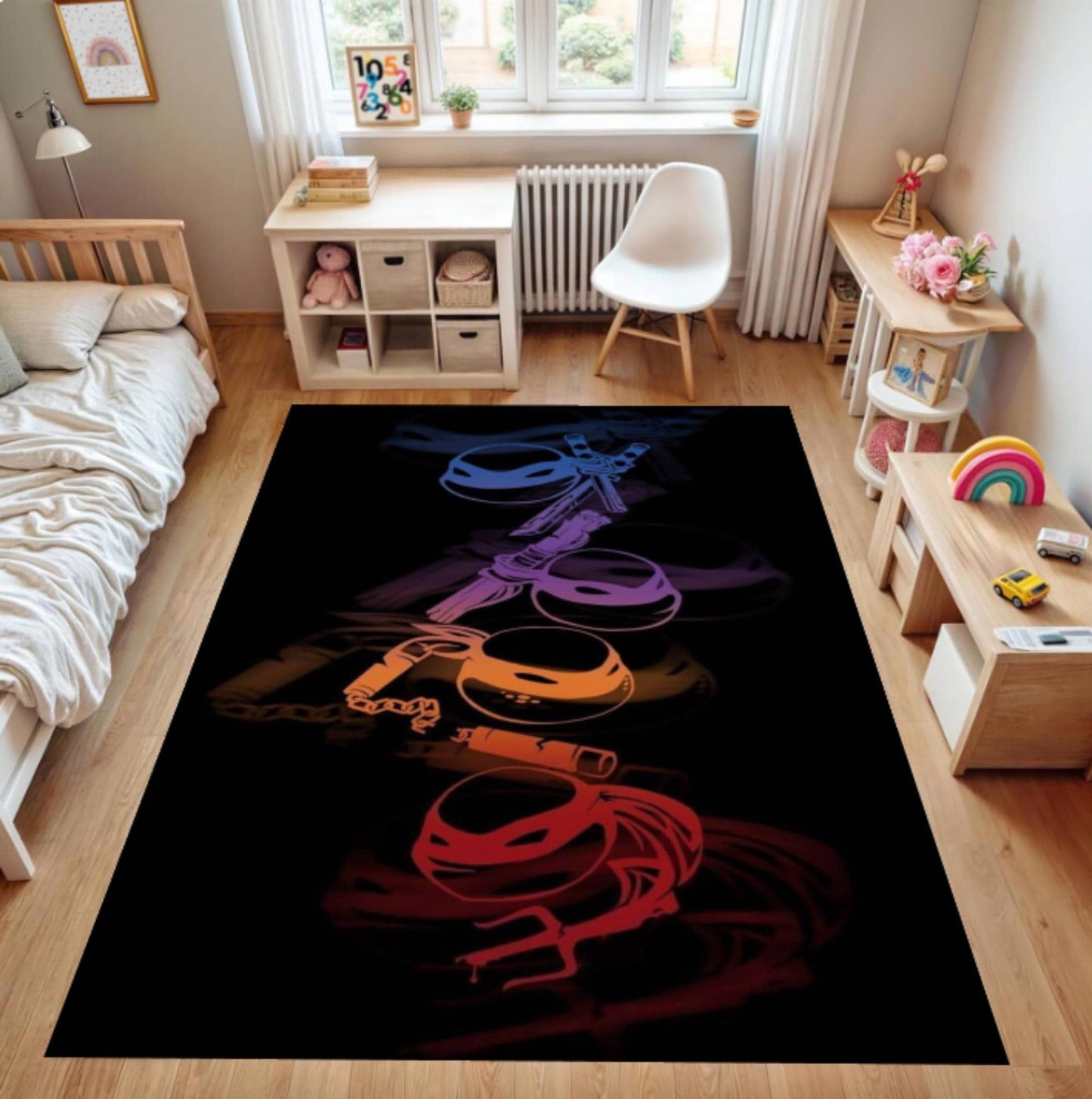 Dark Turtle Gamer Kids Rug - Washable Playroom & Game Room Decor Rug