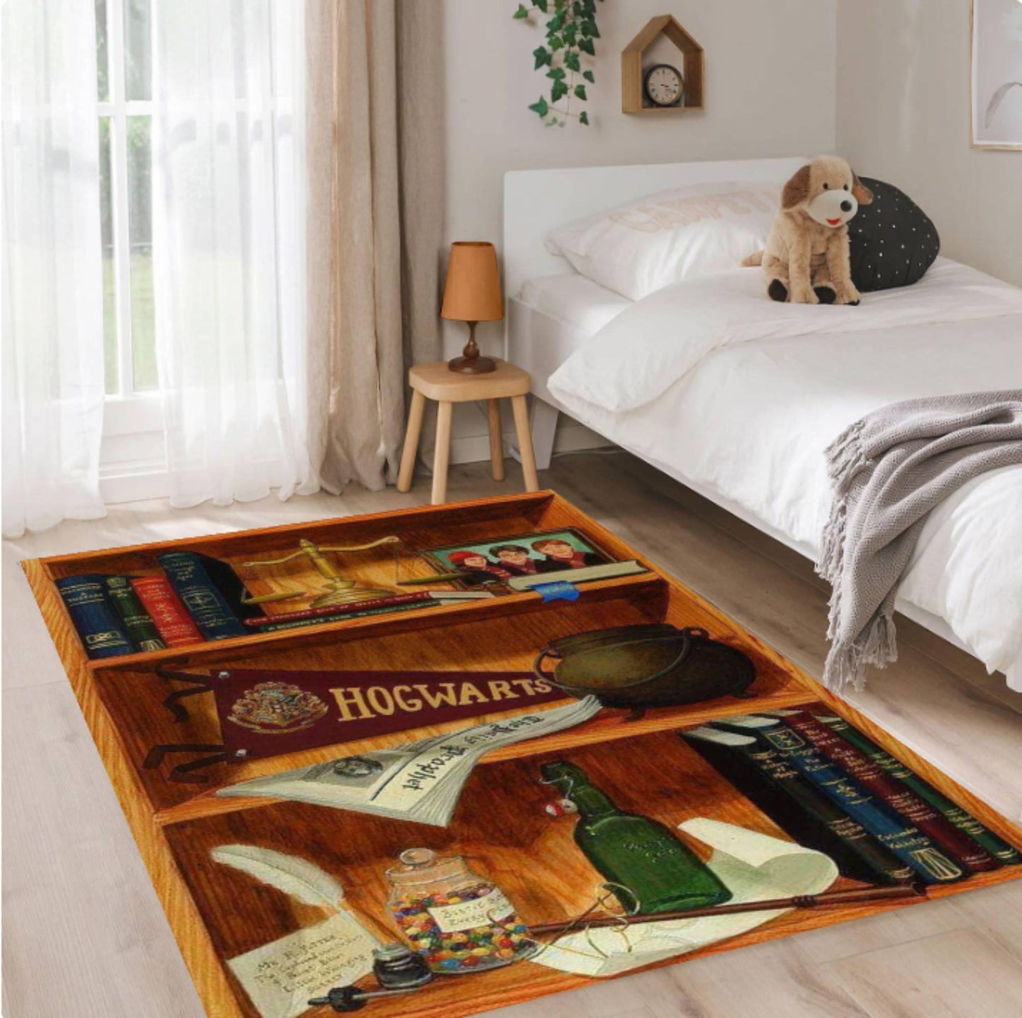Magical Wizard Bookshelf Area Rug Washable