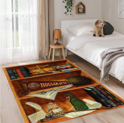 Magical Wizard Bookshelf Area Rug Washable