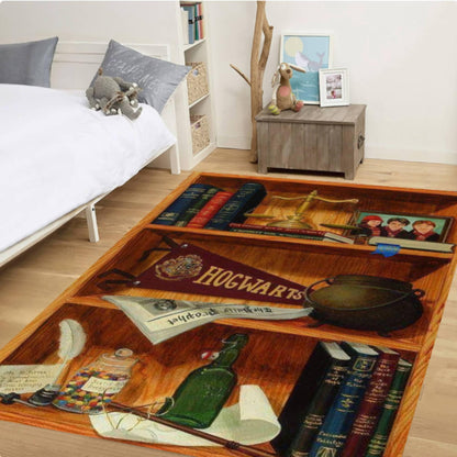 Magical Wizard Bookshelf Area Rug Washable