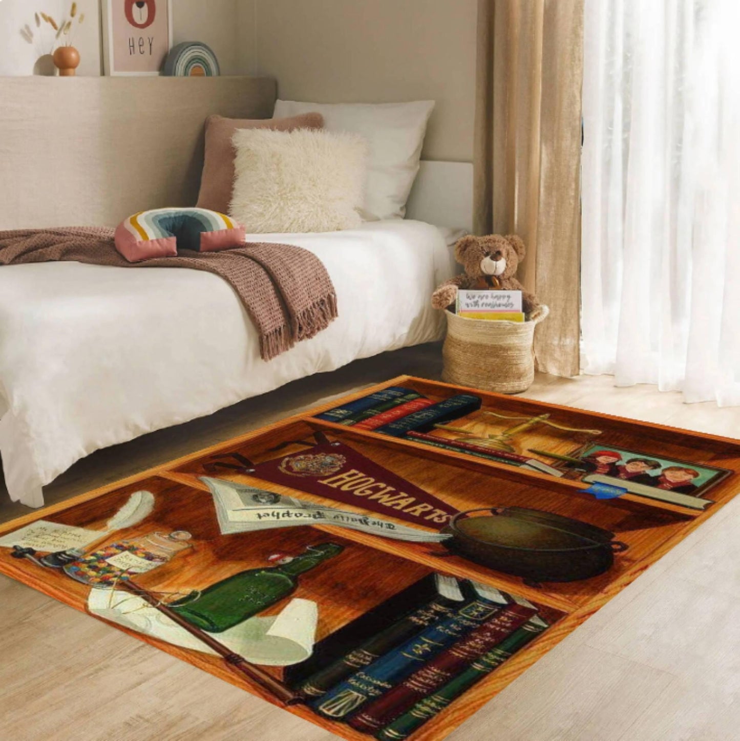 Magical Wizard Bookshelf Area Rug Washable